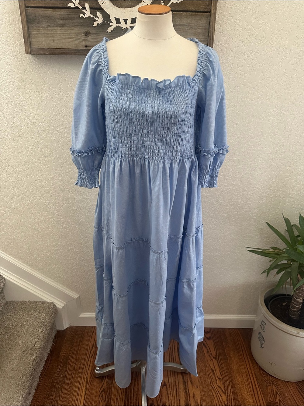Hill House The Nesli Nap Dress Periwinkle metallic puff sleeve size XL NWT